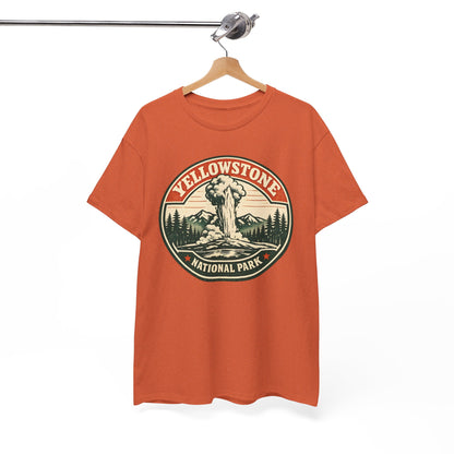 Yellowstone Park Badge Tee | Old Faithful Mountain Pine Trees Retro Circle Design