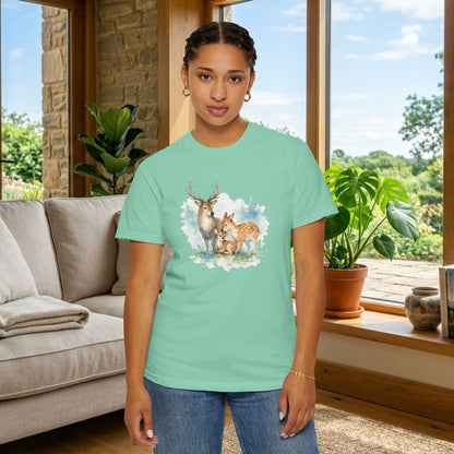 Watercolor Deer Family Tee | Forest Wildlife Art Shirt | Nature Lover Gift | Unisex