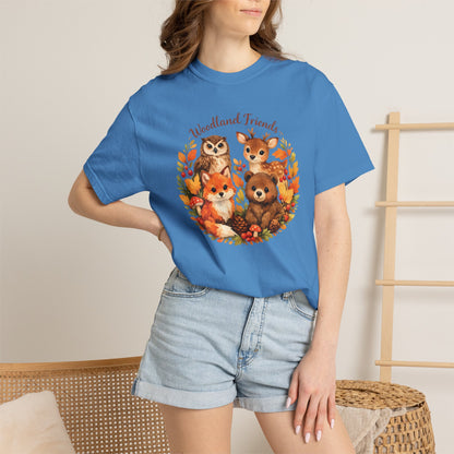 Woodland Friends Badge Watercolor Tee | Fox Bear Deer Owl Shirt | Nature Lover Gift