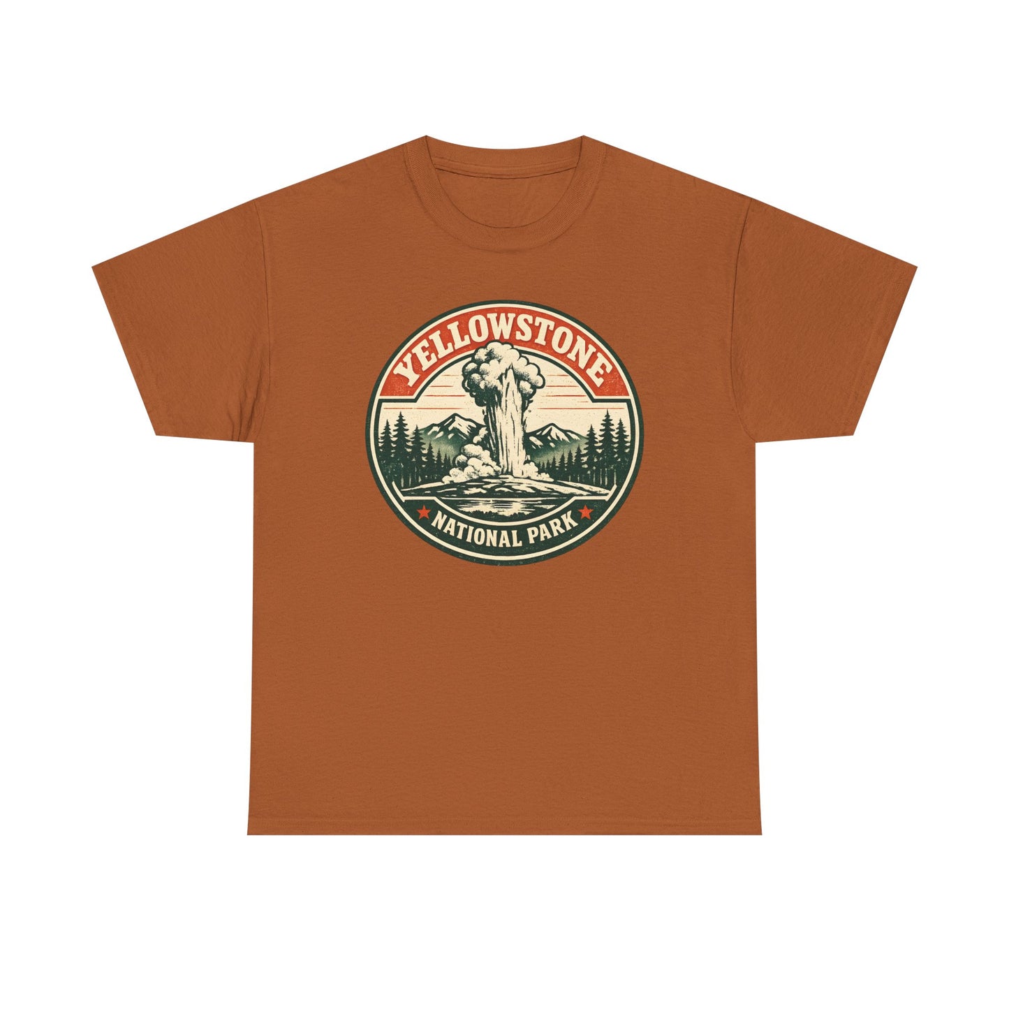 Yellowstone Park Badge Tee | Old Faithful Mountain Pine Trees Retro Circle Design