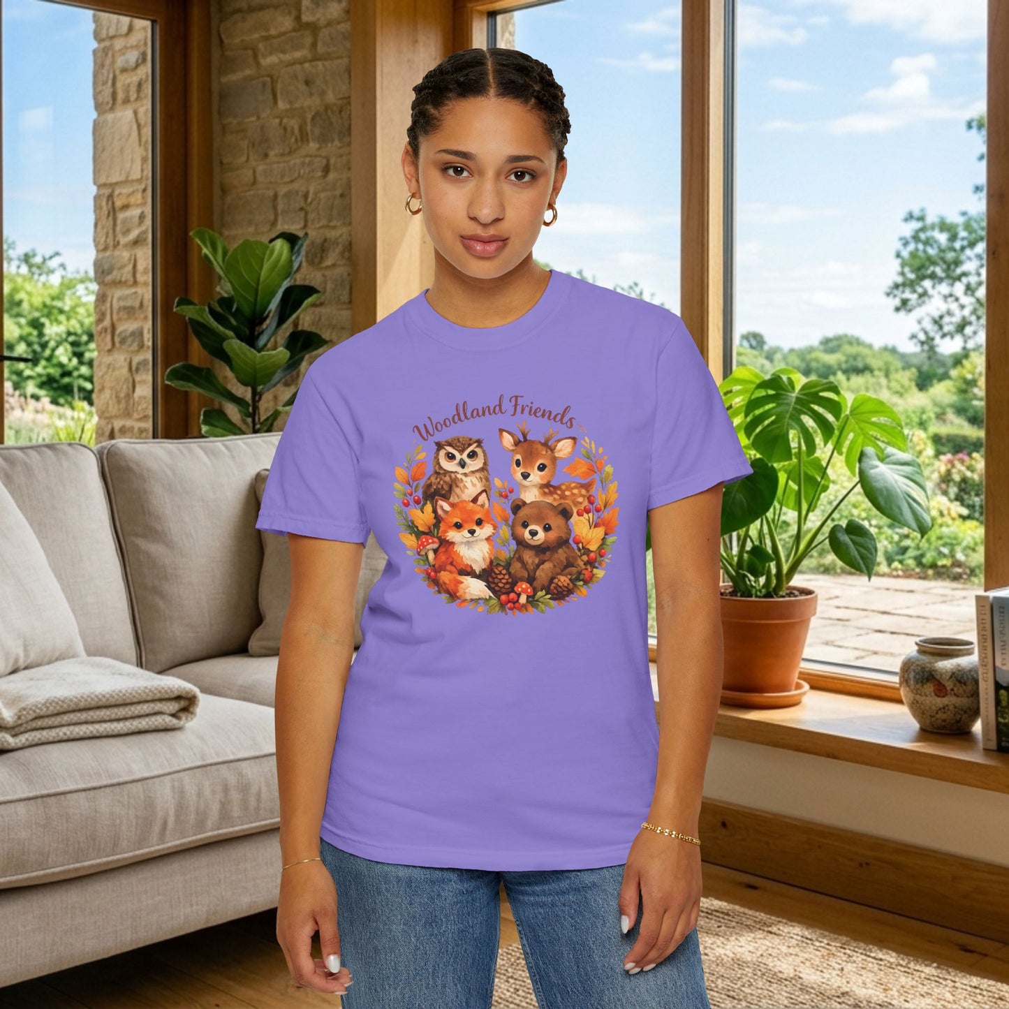 Woodland Friends Badge Watercolor Tee | Fox Bear Deer Owl Shirt | Nature Lover Gift