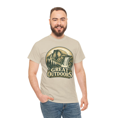 Great Outdoors Retro Badge Tee | Yosemite Half Dome Graphic Shirt | Camping Gift