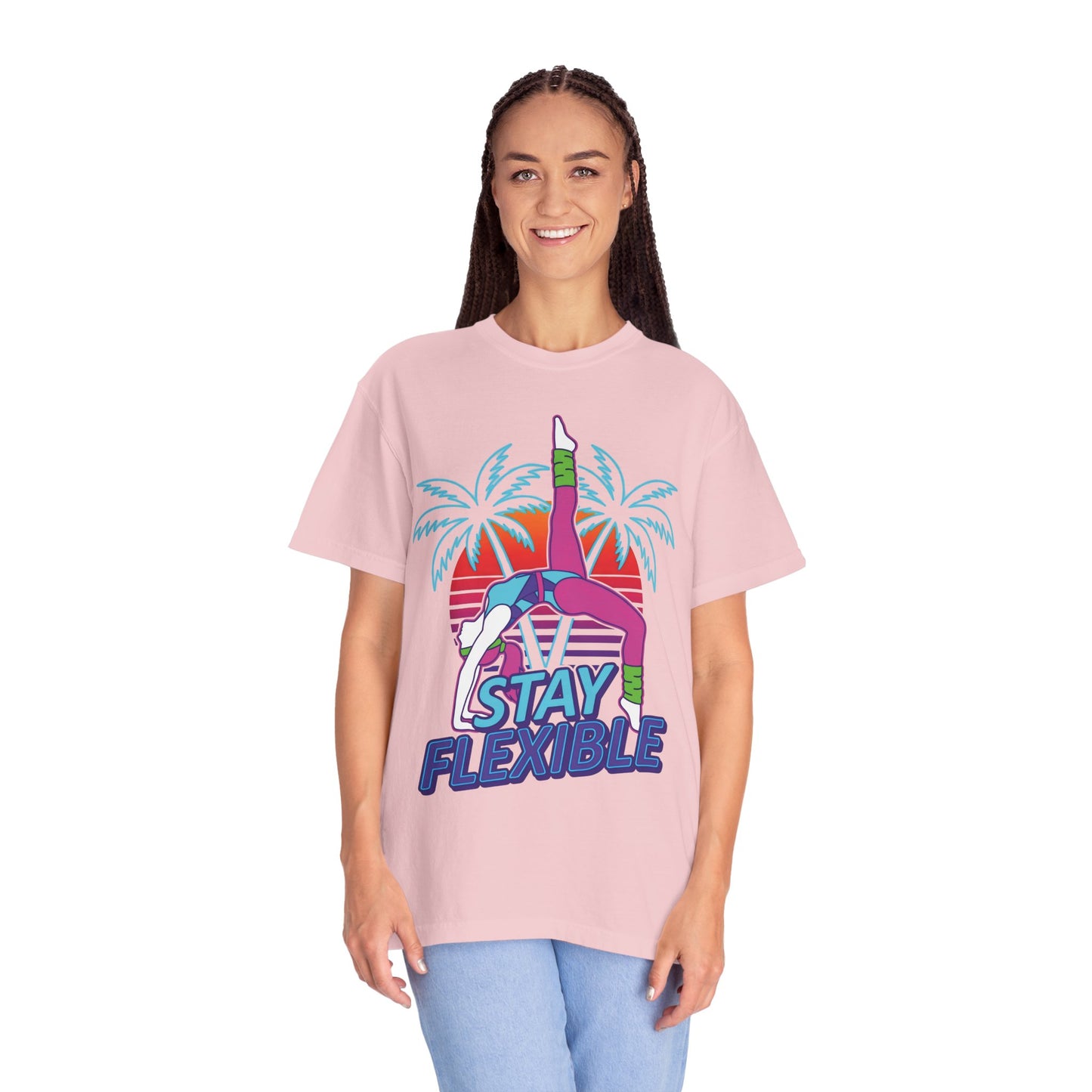 Stay Flexible Retro 80s Backbend Graphic Tee | Vintage Workout Shirt Women