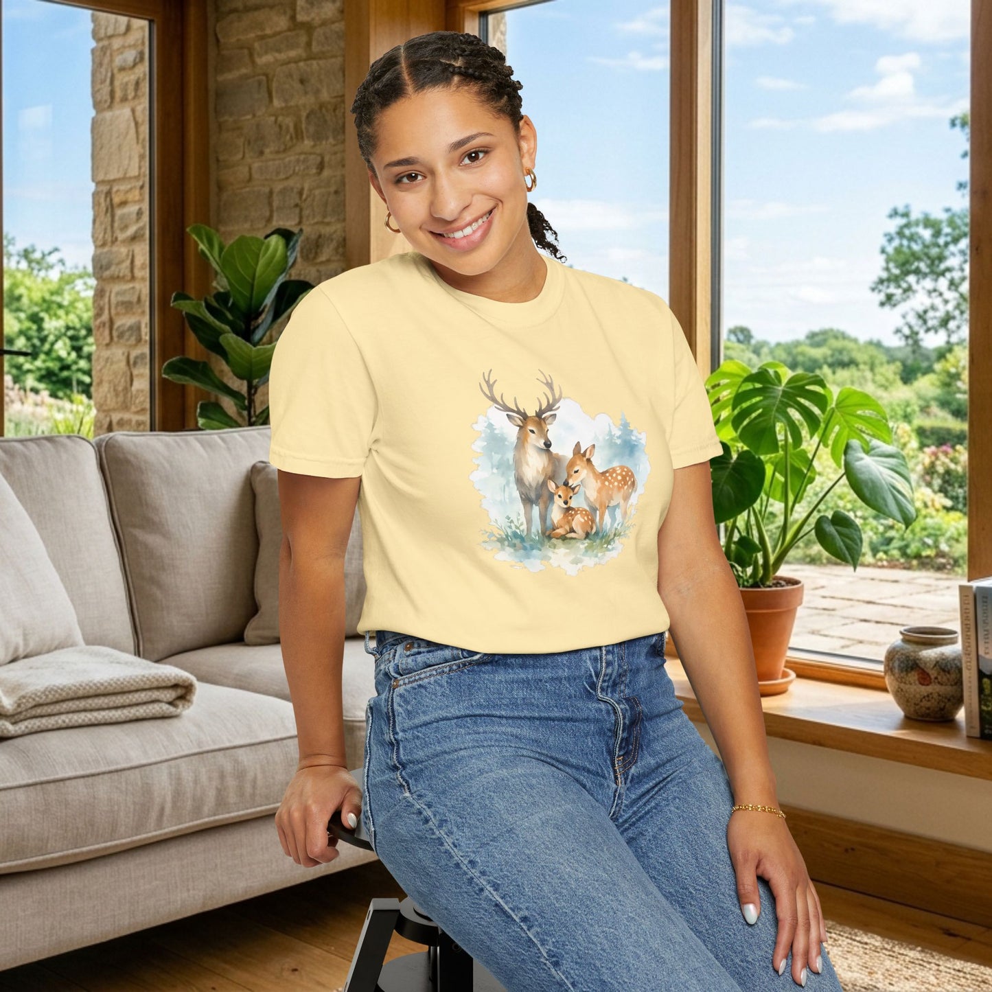 Watercolor Deer Family Tee | Forest Wildlife Art Shirt | Nature Lover Gift | Unisex