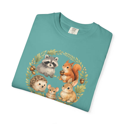 Woodland Animals Circle Watercolor Tee | Forest Creature Gift Shirt | Nature Lover