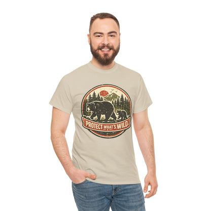 Bear and Cub Retro Badge Tee | Protect What's Wild | Wildlife Lover Gift | Unisex