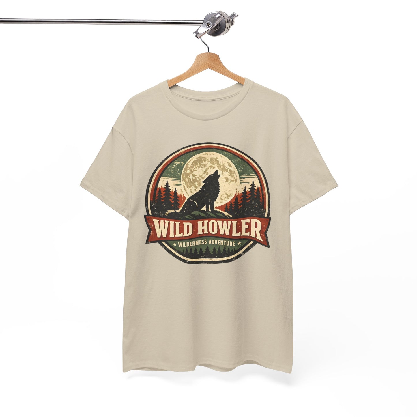 Howling Wolf Vintage Badge Tee | Full Moon Wilderness Shirt | Nature Lover Gift