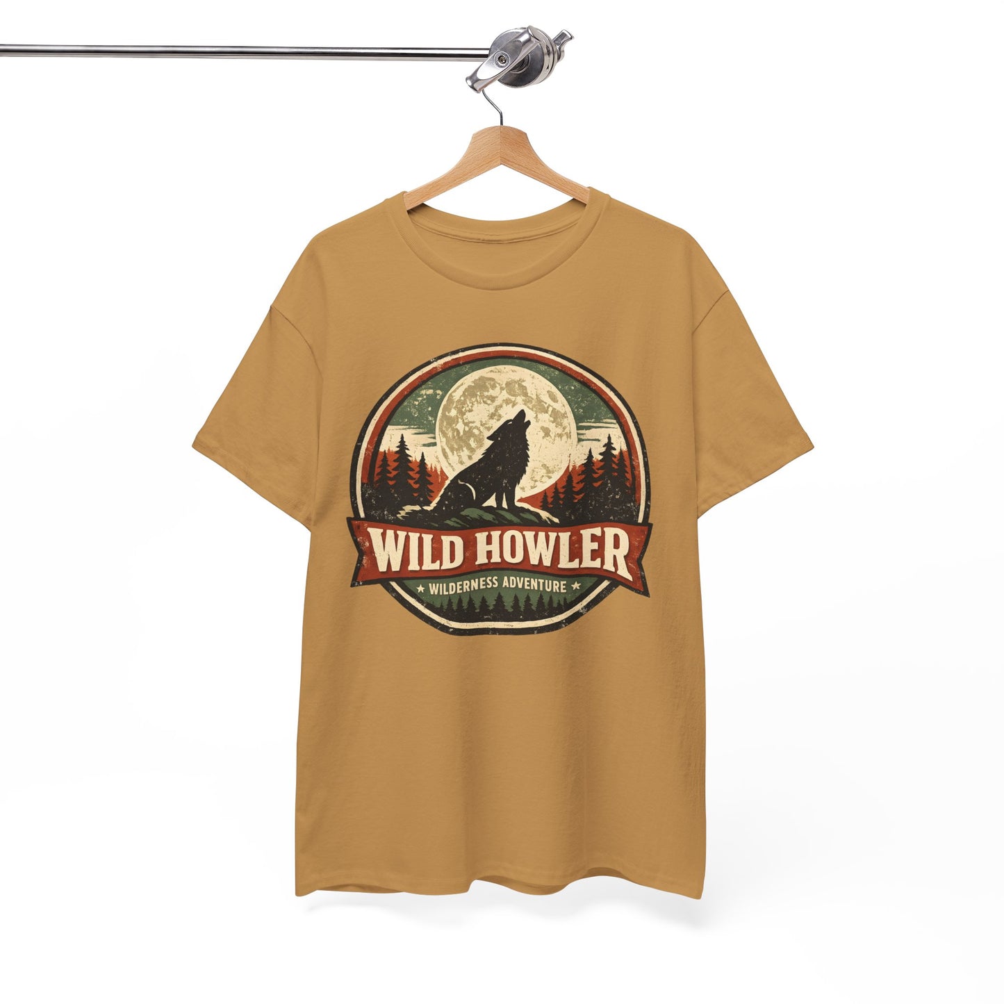 Howling Wolf Vintage Badge Tee | Full Moon Wilderness Shirt | Nature Lover Gift