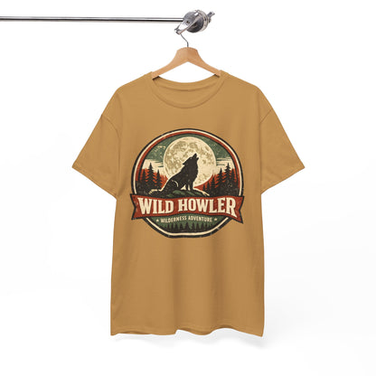 Howling Wolf Vintage Badge Tee | Full Moon Wilderness Shirt | Nature Lover Gift