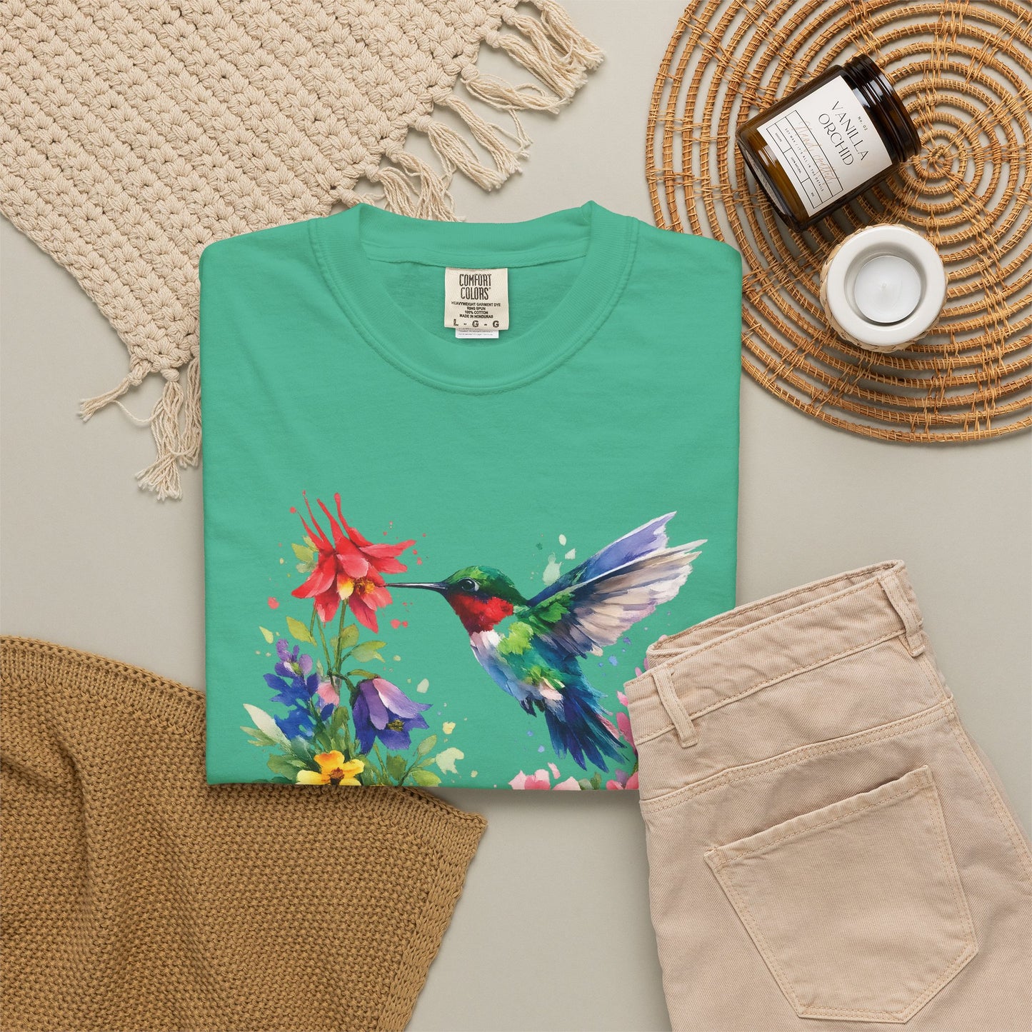 Hummingbird Wildflower Watercolor Tee | Jewel Tone Nature Shirt | Bird Watcher Gift