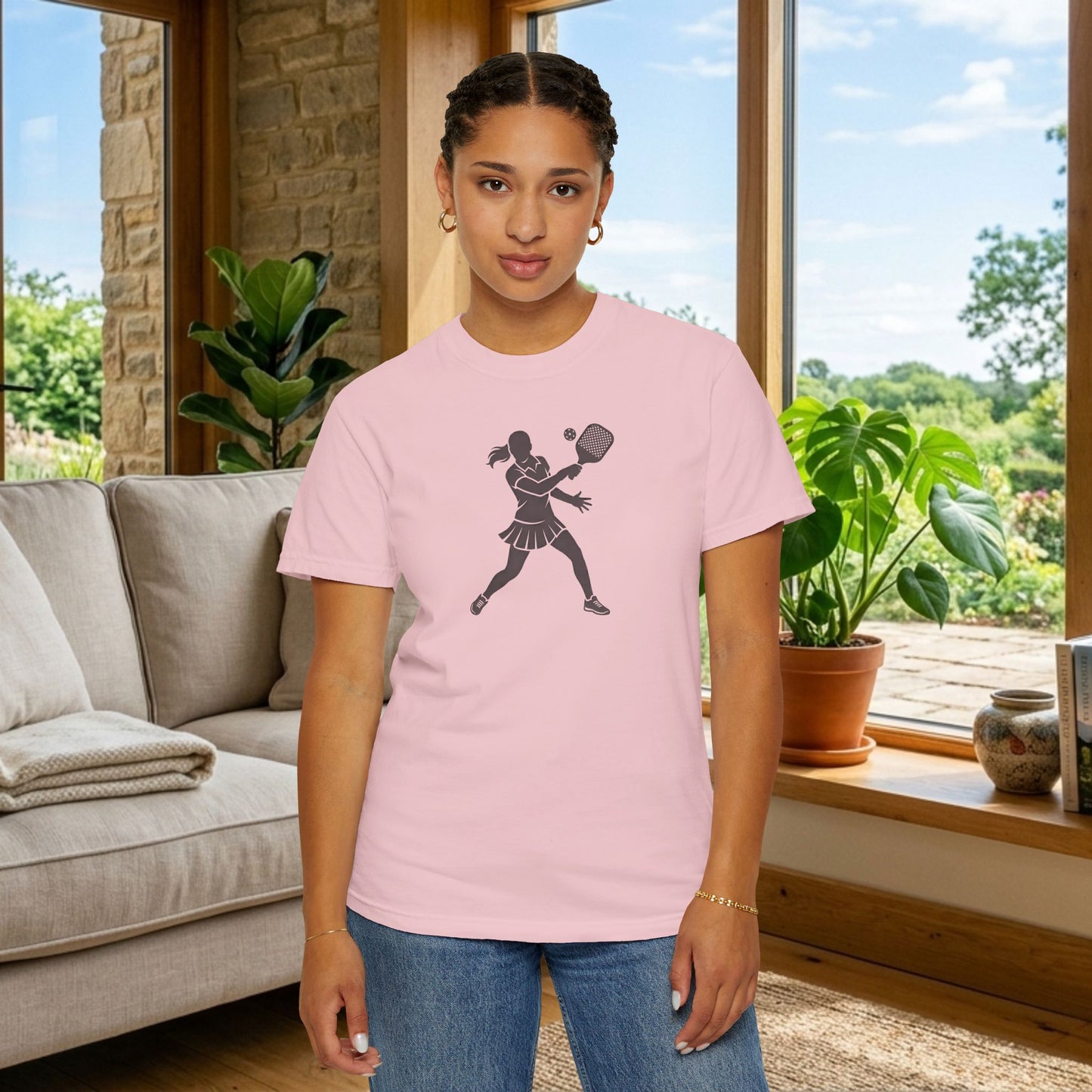 Pickleball Female Silhouette Icon Tee Minimalist Pickler Graphic Women T-Shirt