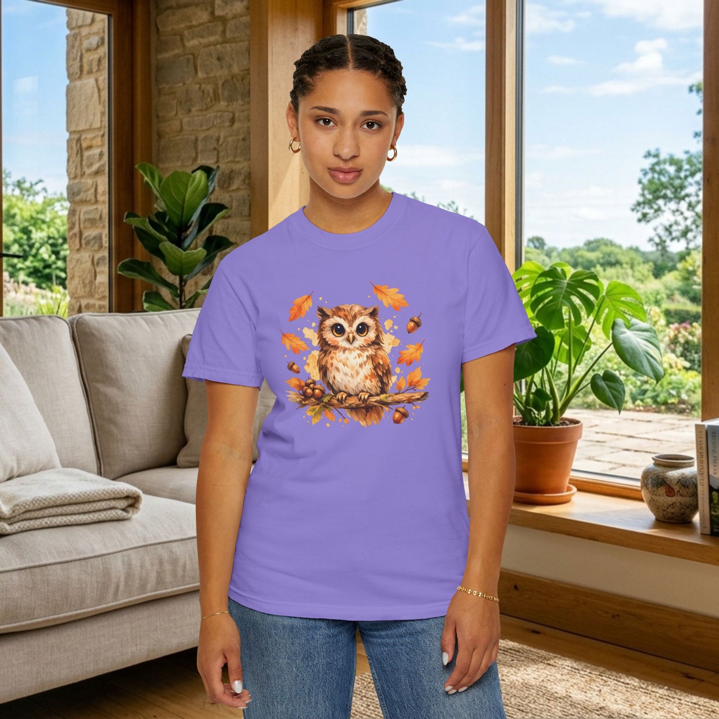 Watercolor Owl Graphic Tee | Autumn Wildlife Art Shirt | Owl Lover Gift