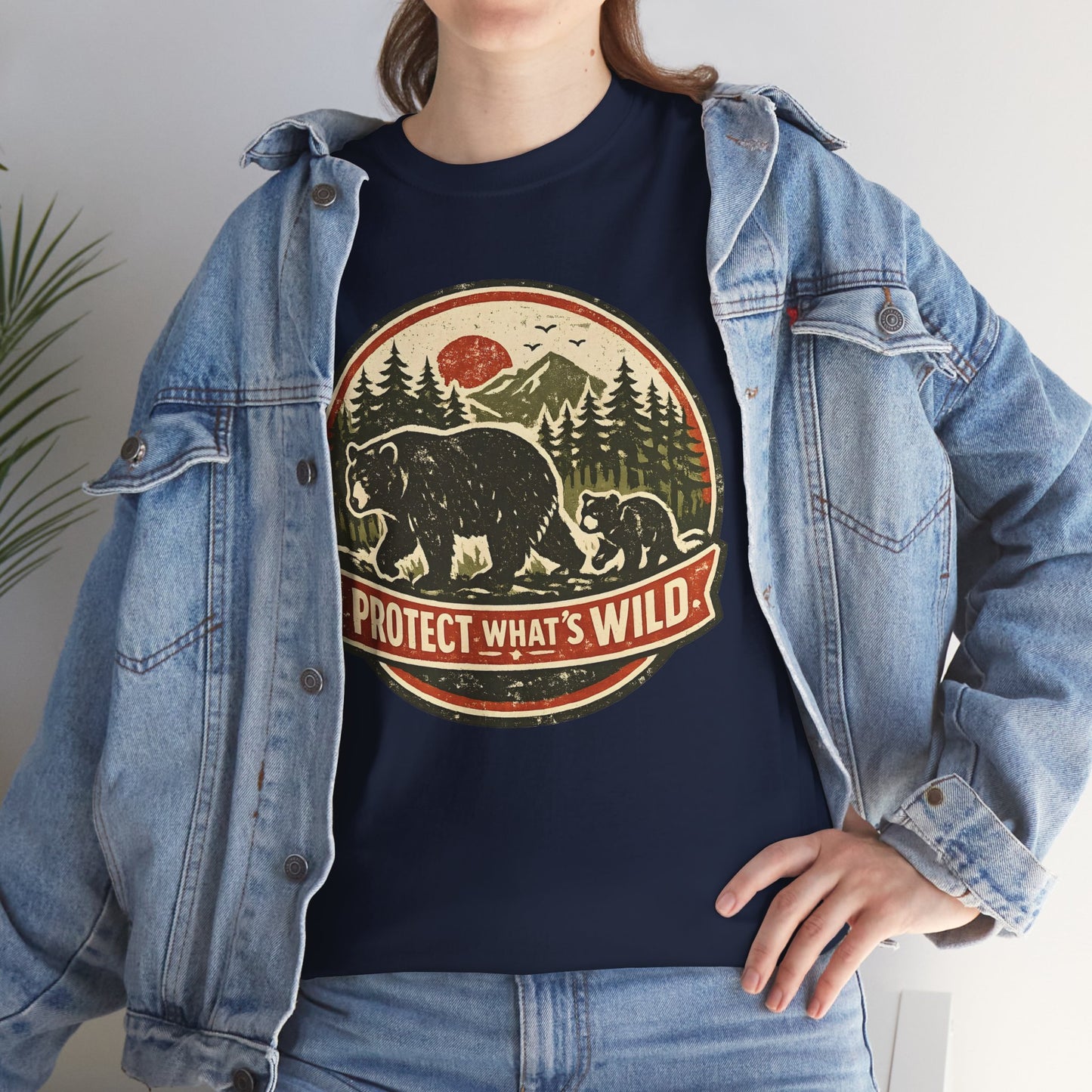 Bear and Cub Retro Badge Tee | Protect What's Wild | Wildlife Lover Gift | Unisex
