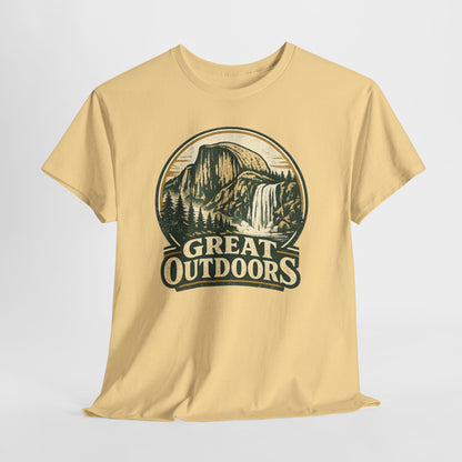 Great Outdoors Retro Badge Tee | Yosemite Half Dome Graphic Shirt | Camping Gift
