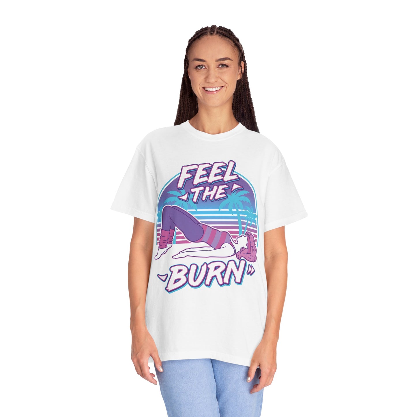 Feel the Burn Retro 80s Glute Thrust Pose Graphic Tee | Vintage Workout Shirt