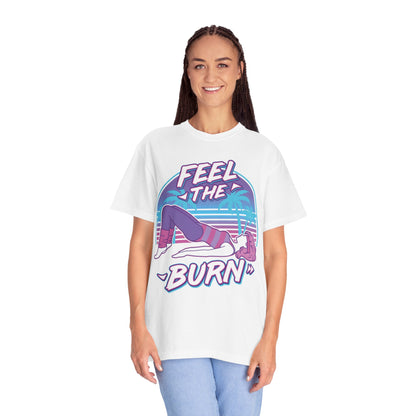Feel the Burn Retro 80s Glute Thrust Pose Graphic Tee | Vintage Workout Shirt