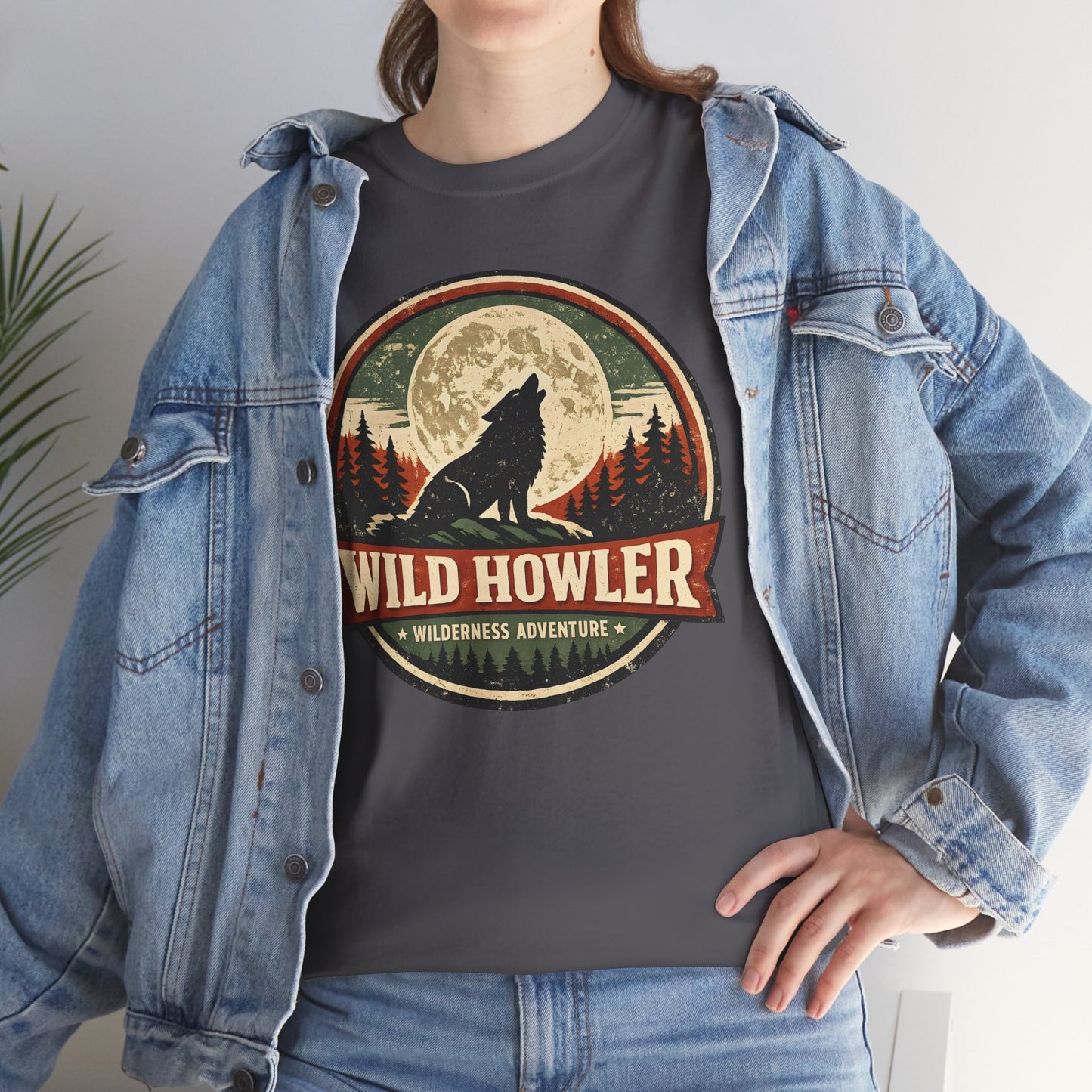 Howling Wolf Vintage Badge Tee | Full Moon Wilderness Shirt | Nature Lover Gift