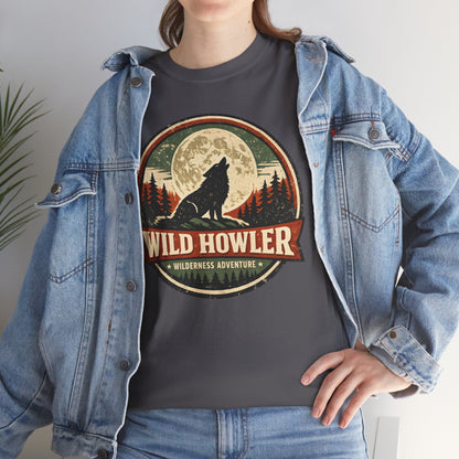 Howling Wolf Vintage Badge Tee | Full Moon Wilderness Shirt | Nature Lover Gift