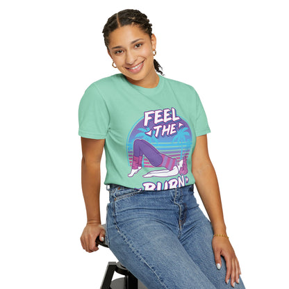 Feel the Burn Retro 80s Glute Thrust Pose Graphic Tee | Vintage Workout Shirt