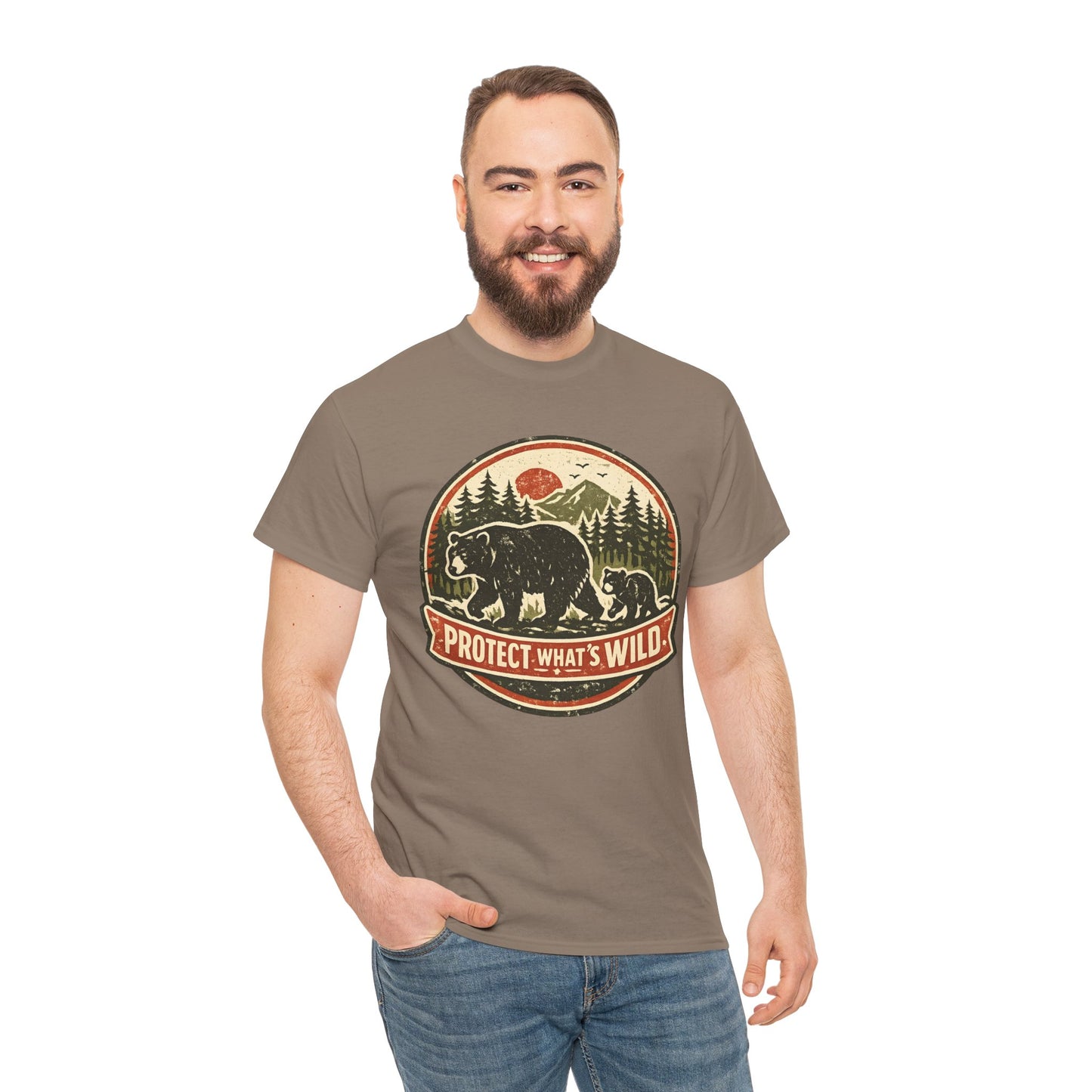 Bear and Cub Retro Badge Tee | Protect What's Wild | Wildlife Lover Gift | Unisex