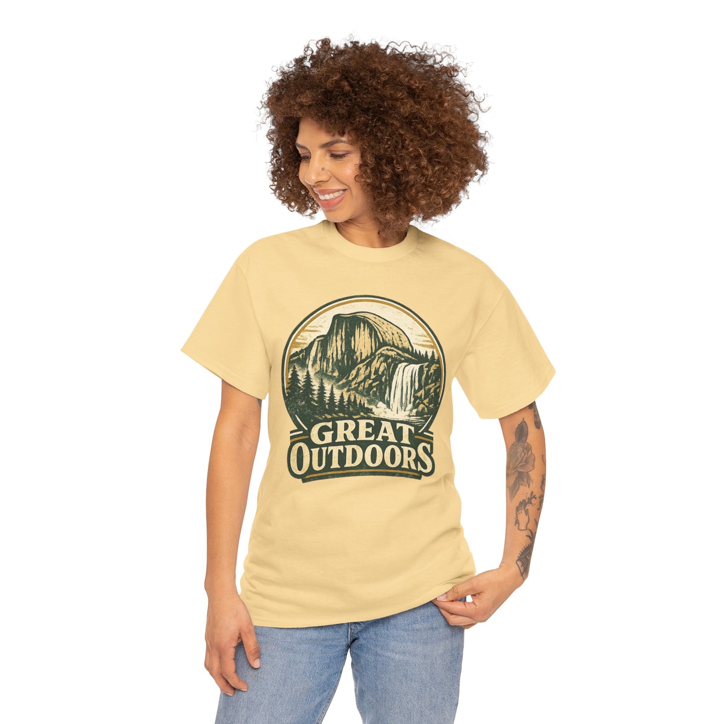 Great Outdoors Retro Badge Tee | Yosemite Half Dome Graphic Shirt | Camping Gift