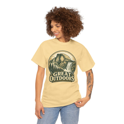 Great Outdoors Retro Badge Tee | Yosemite Half Dome Graphic Shirt | Camping Gift