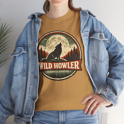 Howling Wolf Vintage Badge Tee | Full Moon Wilderness Shirt | Nature Lover Gift