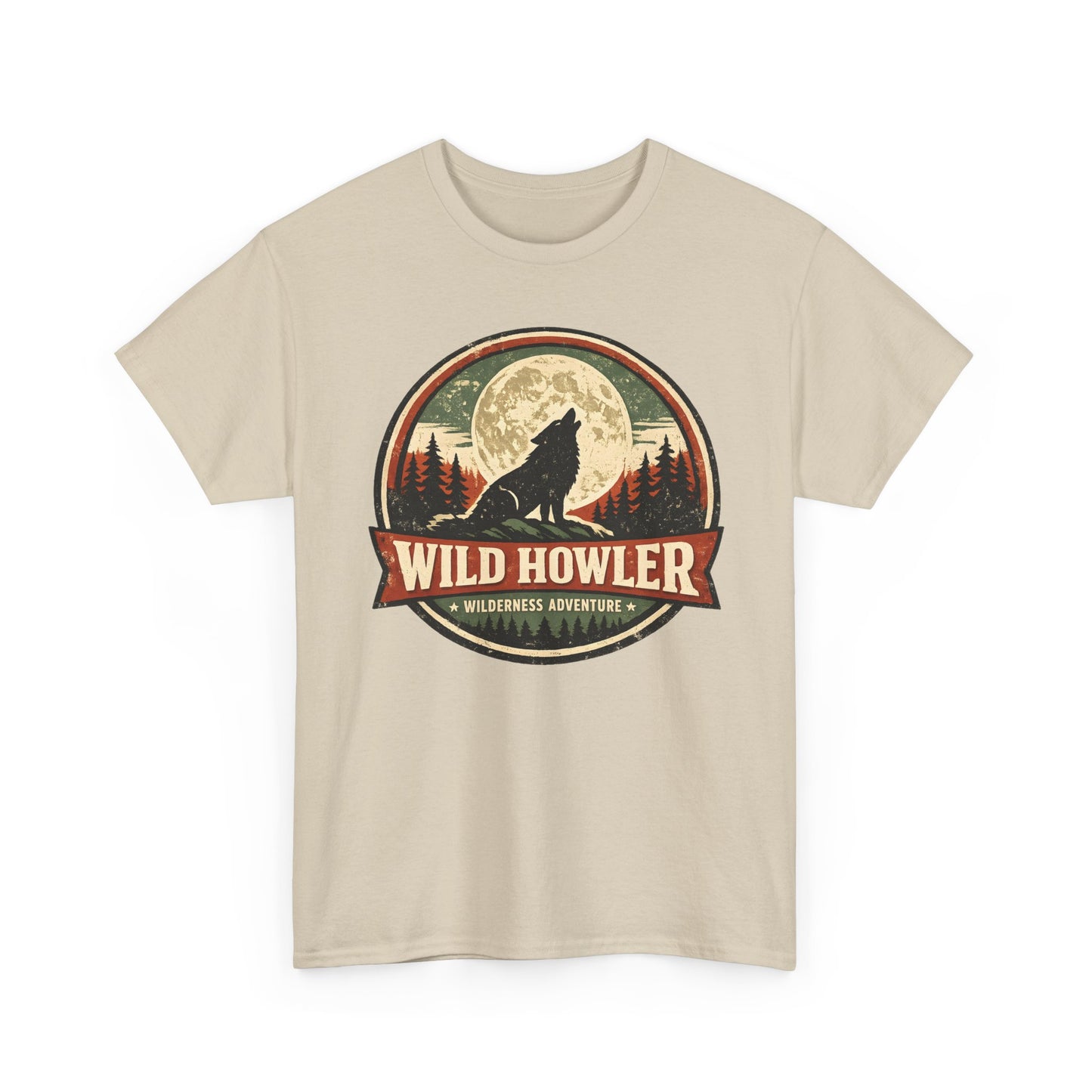Howling Wolf Vintage Badge Tee | Full Moon Wilderness Shirt | Nature Lover Gift