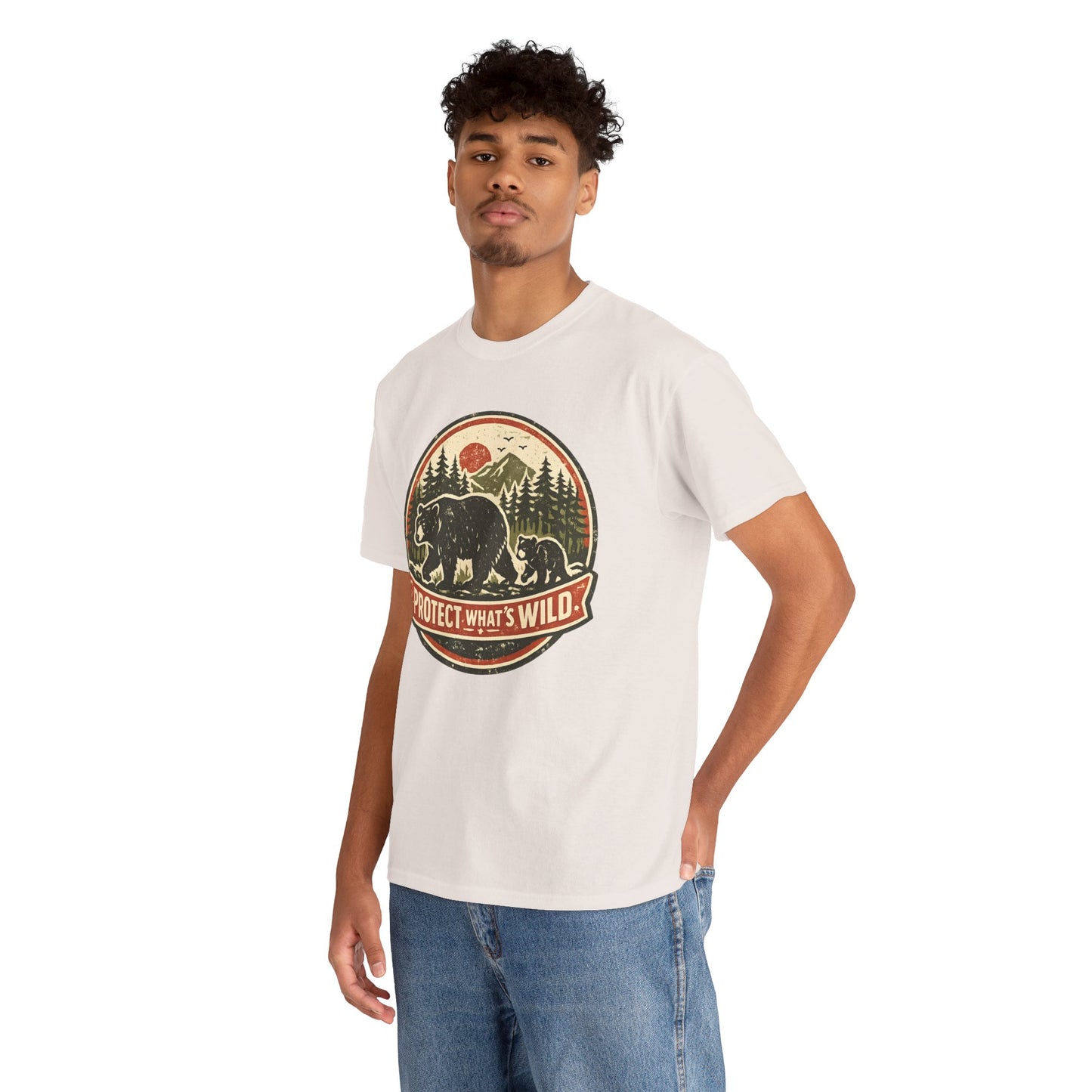 Bear and Cub Retro Badge Tee | Protect What's Wild | Wildlife Lover Gift | Unisex