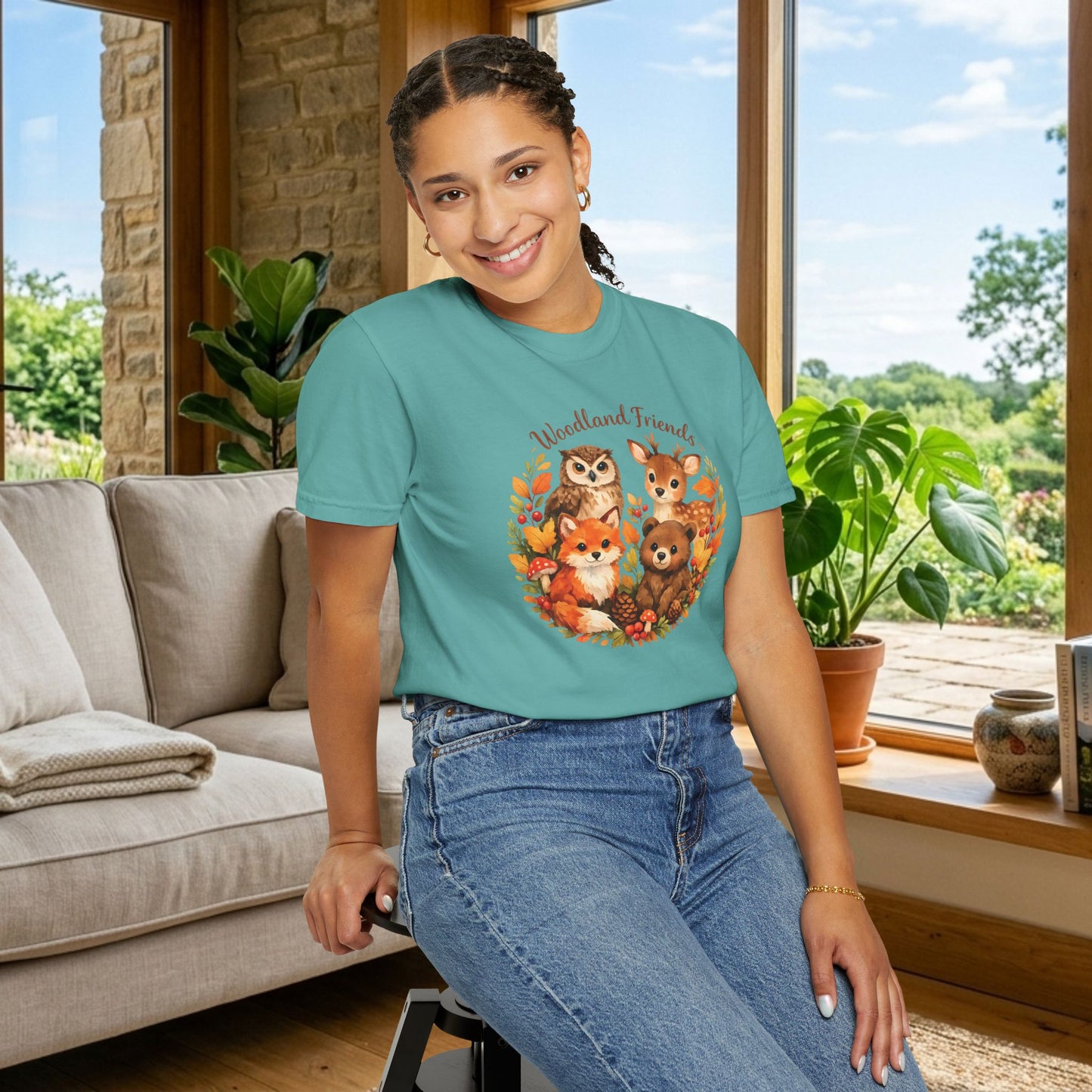 Woodland Friends Badge Watercolor Tee | Fox Bear Deer Owl Shirt | Nature Lover Gift