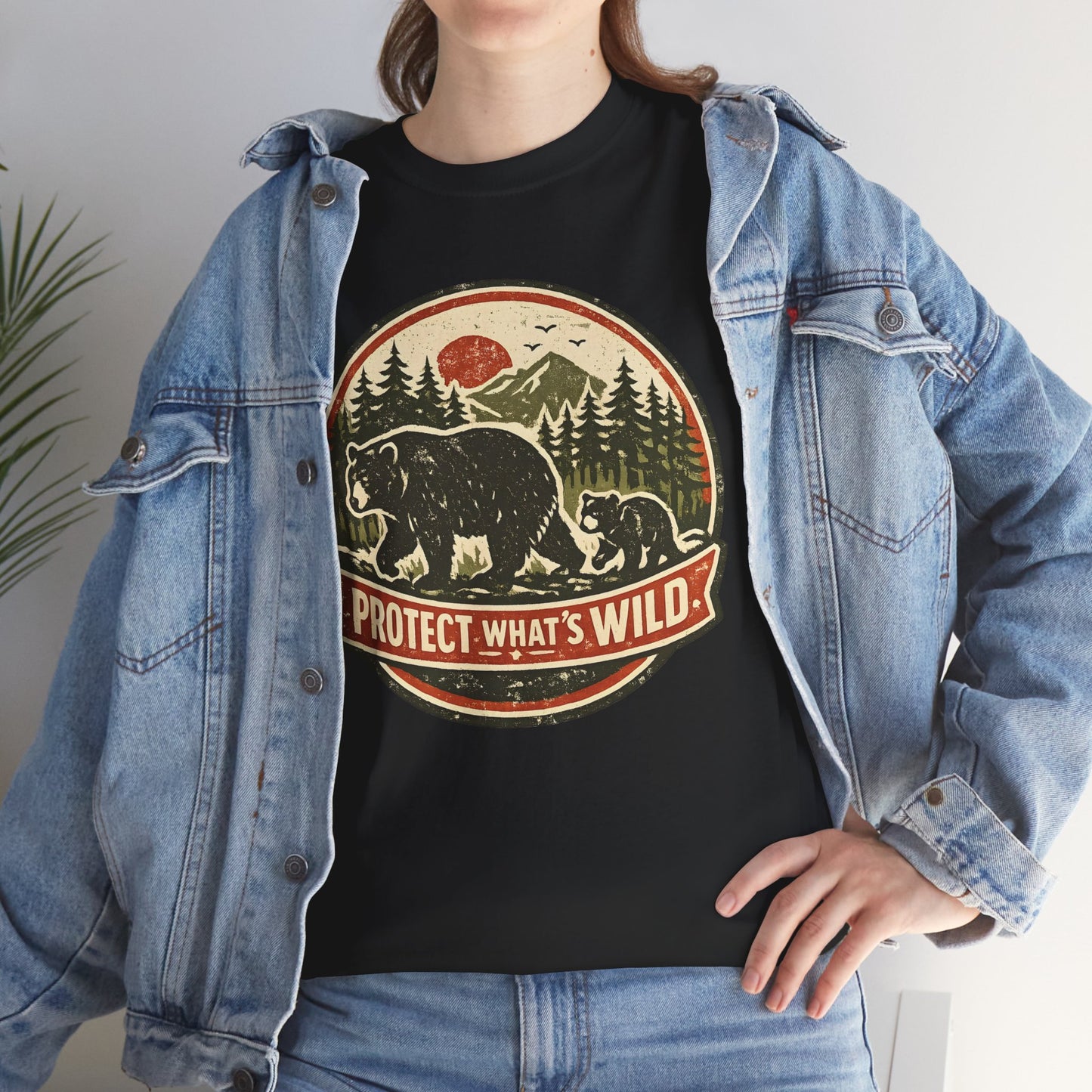 Bear and Cub Retro Badge Tee | Protect What's Wild | Wildlife Lover Gift | Unisex