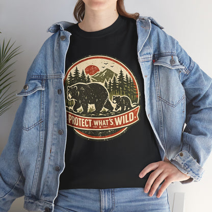 Bear and Cub Retro Badge Tee | Protect What's Wild | Wildlife Lover Gift | Unisex