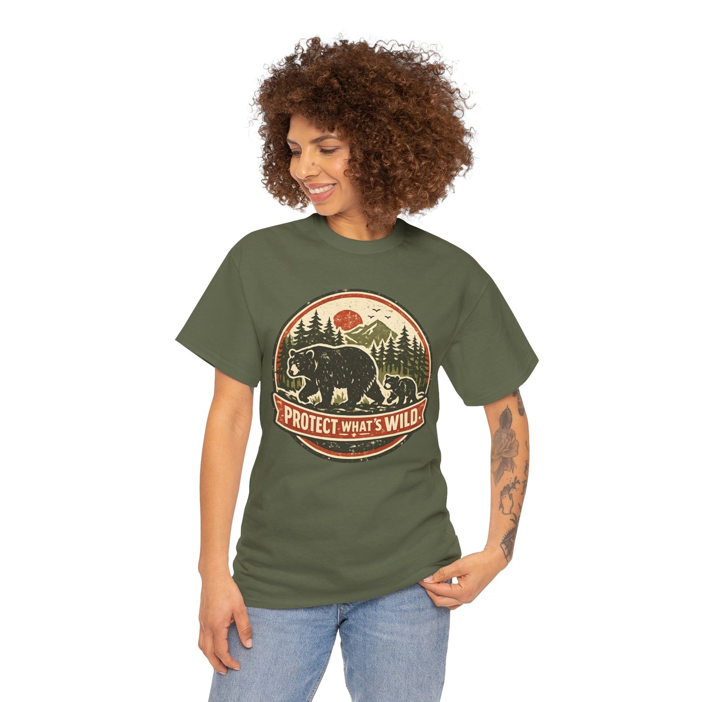 Bear and Cub Retro Badge Tee | Protect What's Wild | Wildlife Lover Gift | Unisex