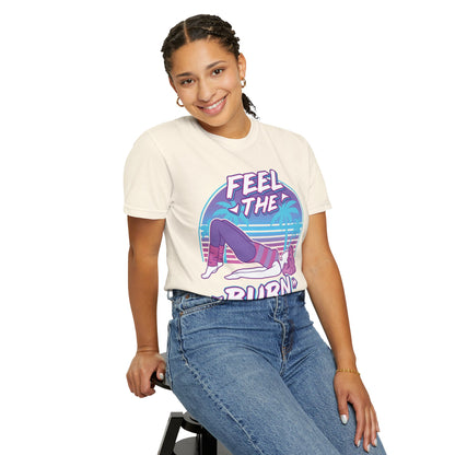 Feel the Burn Retro 80s Glute Thrust Pose Graphic Tee | Vintage Workout Shirt