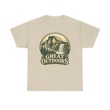 Great Outdoors Retro Badge Tee | Yosemite Half Dome Graphic Shirt | Camping Gift