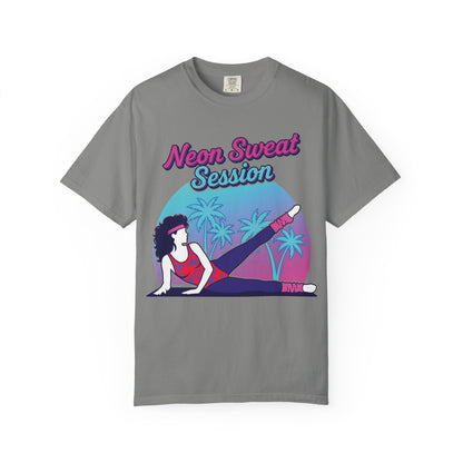 Neon Sweat Session Retro 80s Aerobics Graphic Tee | Vintage Workout Shirt