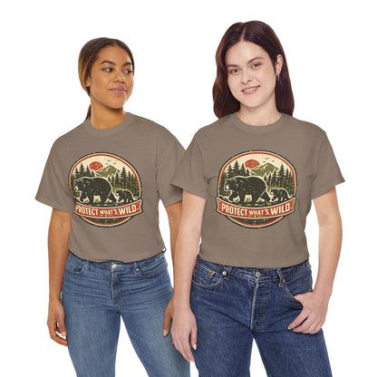 Bear and Cub Retro Badge Tee | Protect What's Wild | Wildlife Lover Gift | Unisex
