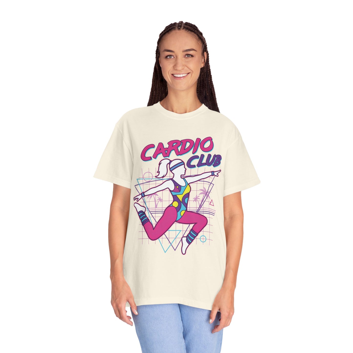 Cardio Club Retro 80s Grid Aerobics Graphic Tee | Vintage Gym Shirt Women