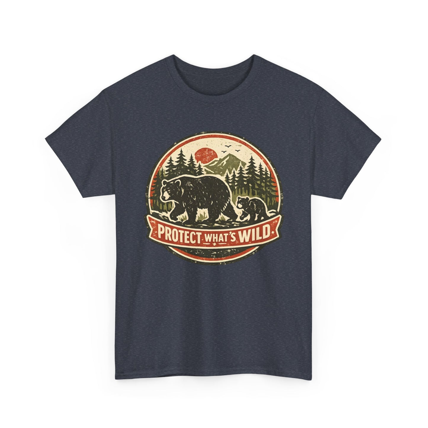 Bear and Cub Retro Badge Tee | Protect What's Wild | Wildlife Lover Gift | Unisex
