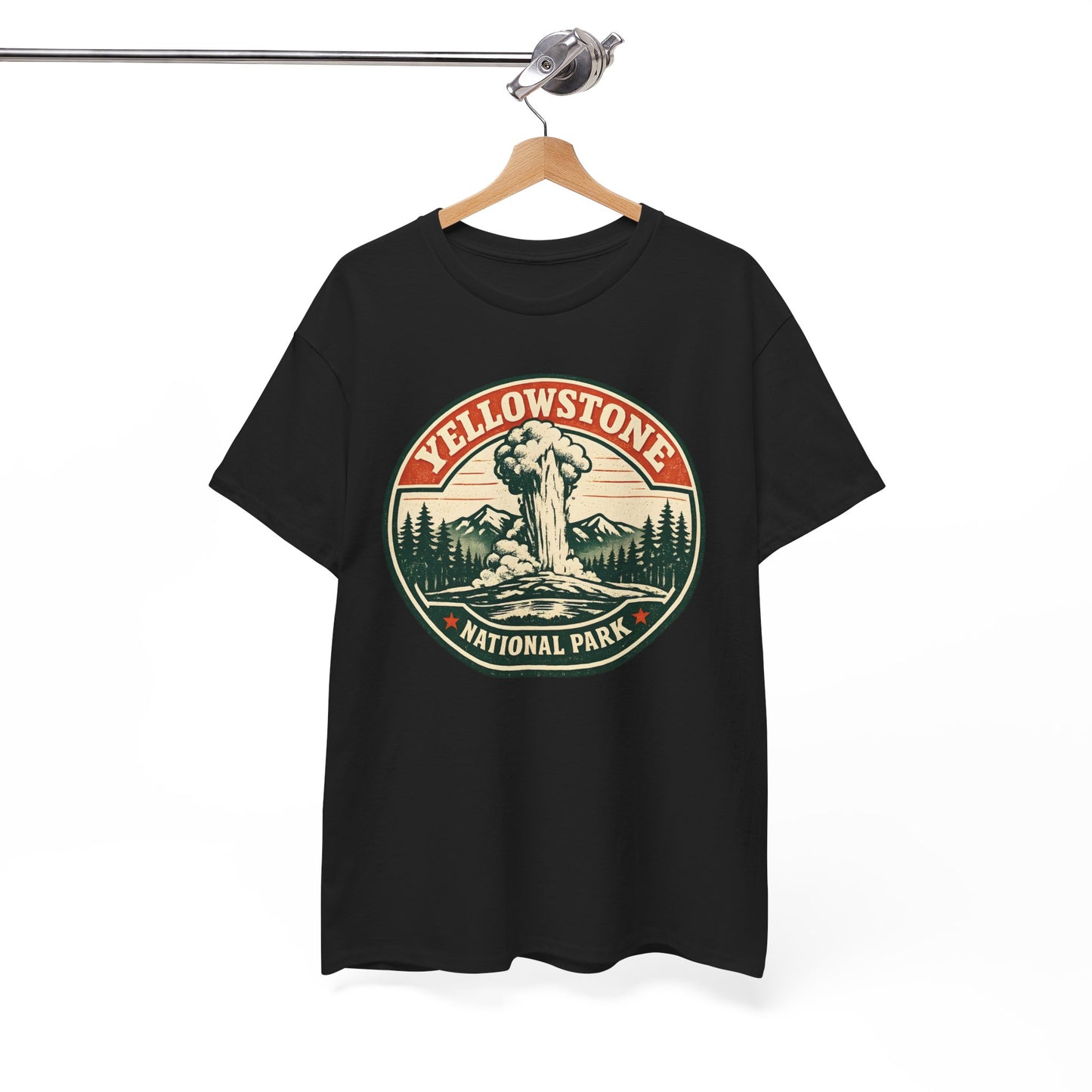 Yellowstone Park Badge Tee | Old Faithful Mountain Pine Trees Retro Circle Design