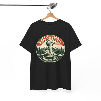 Yellowstone Park Badge Tee | Old Faithful Mountain Pine Trees Retro Circle Design