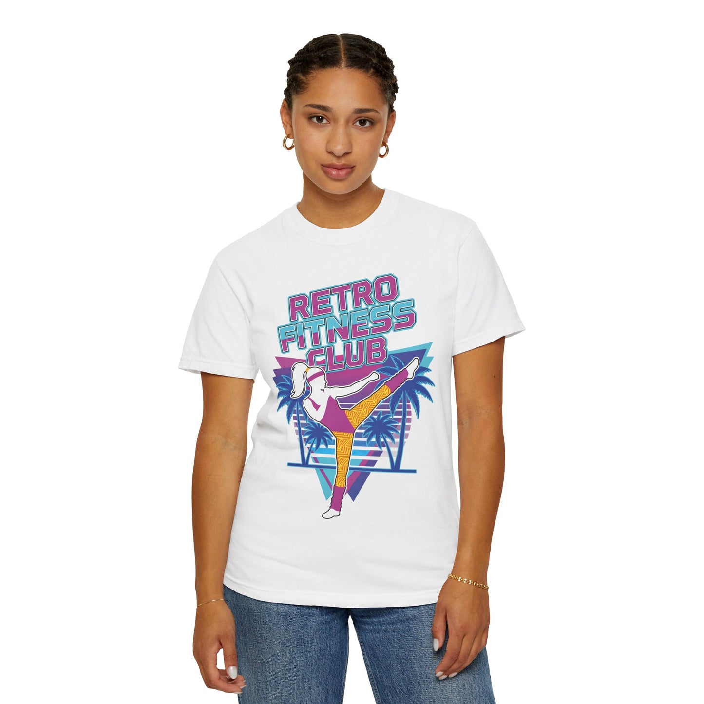 Retro Fitness Club High Kick 80s Tee | Vintage Aerobics Shirt Women