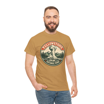 Yellowstone Park Badge Tee | Old Faithful Mountain Pine Trees Retro Circle Design