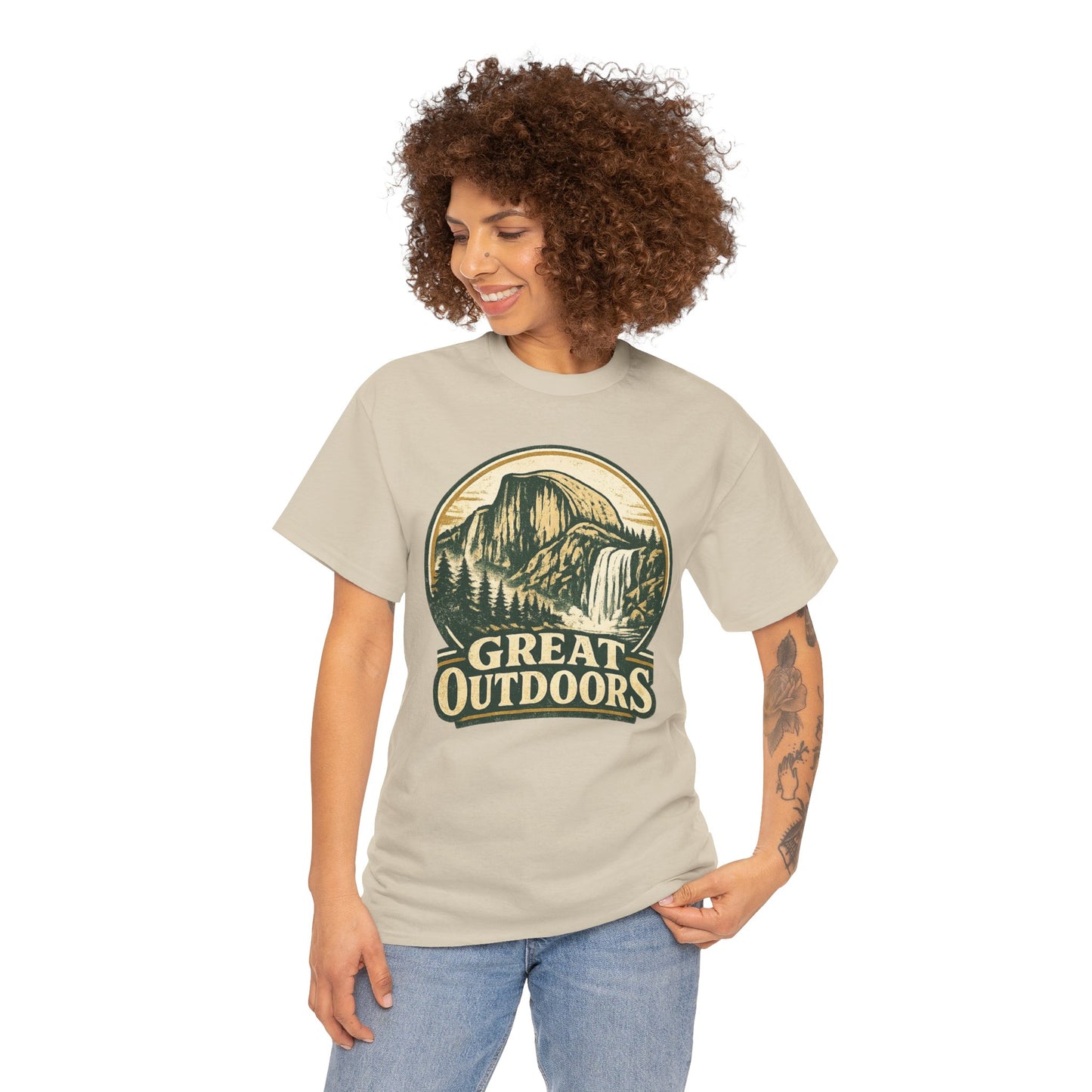 Great Outdoors Retro Badge Tee | Yosemite Half Dome Graphic Shirt | Camping Gift