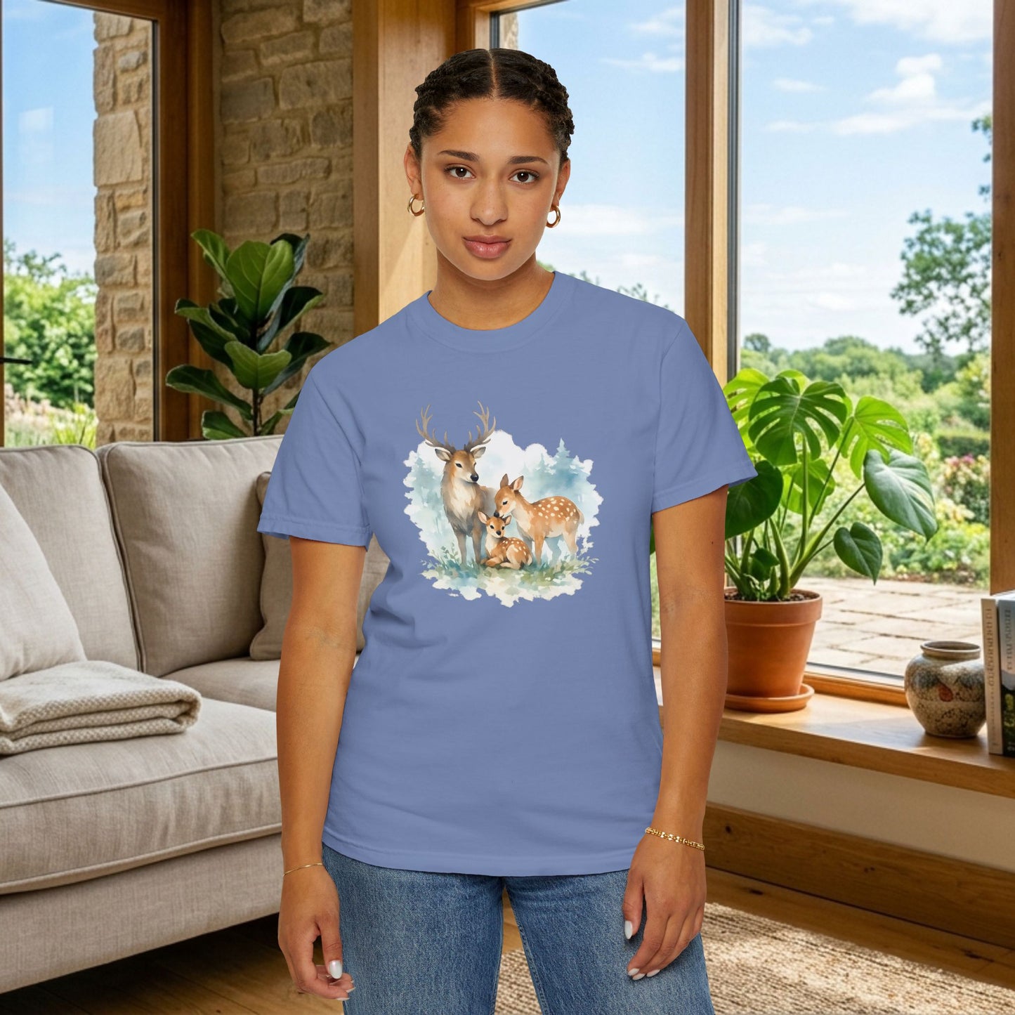 Watercolor Deer Family Tee | Forest Wildlife Art Shirt | Nature Lover Gift | Unisex