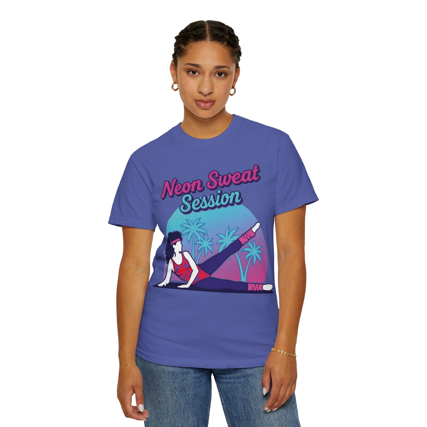 Neon Sweat Session Retro 80s Aerobics Graphic Tee | Vintage Workout Shirt