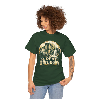 Great Outdoors Retro Badge Tee | Yosemite Half Dome Graphic Shirt | Camping Gift