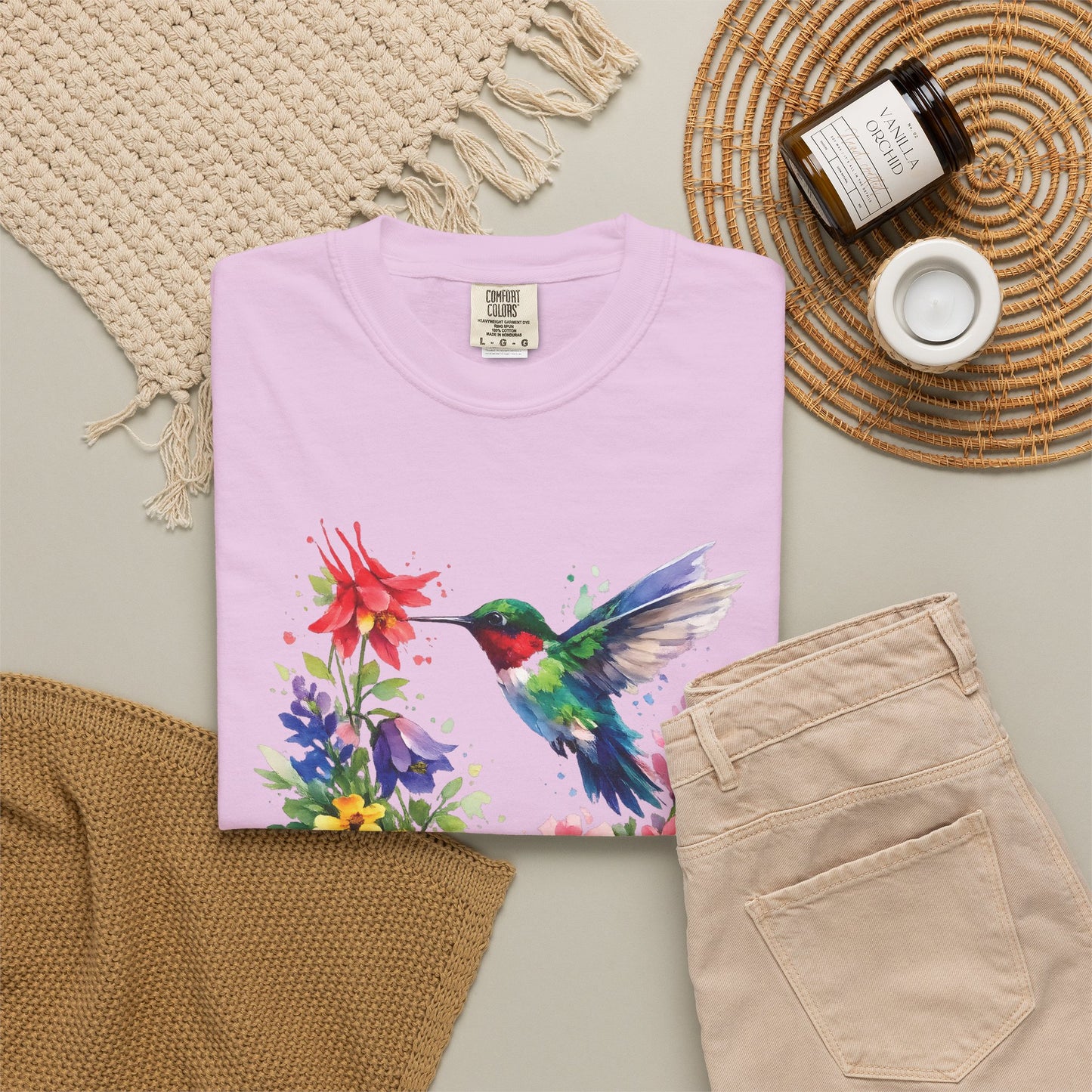 Hummingbird Wildflower Watercolor Tee | Jewel Tone Nature Shirt | Bird Watcher Gift