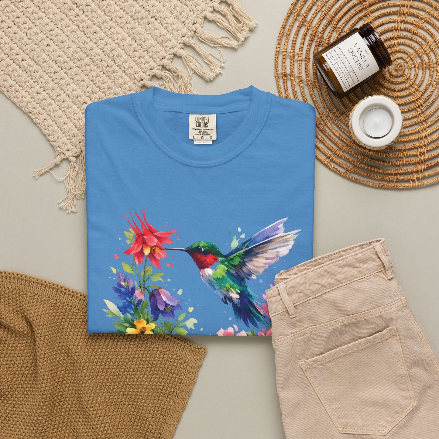 Hummingbird Wildflower Watercolor Tee | Jewel Tone Nature Shirt | Bird Watcher Gift