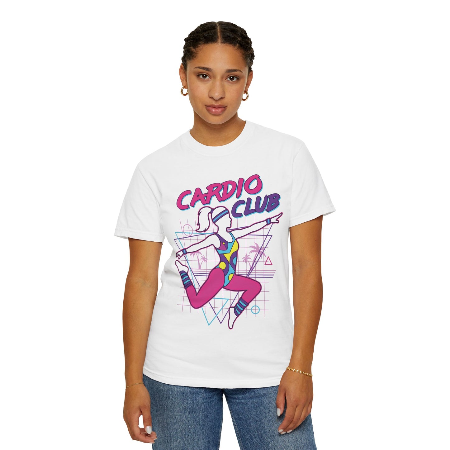 Cardio Club Retro 80s Grid Aerobics Graphic Tee | Vintage Gym Shirt Women